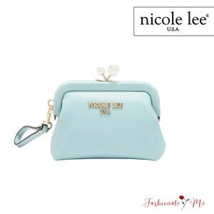 Nicole Lee USA Elsie Vegan Leather Wristlet Strap Pearl Coin Purse | Blue